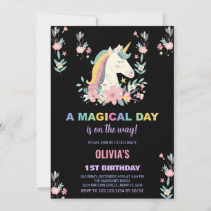 Florals Unicorn Einladungen zum Geburtstag