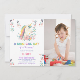 Florals Unicorn Geburtstagseinladungen mit Foto Einladung