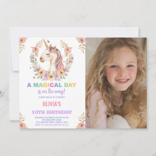 Florals Unicorn Geburtstagseinladungen mit Foto Einladung