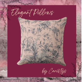 Florals, Vines, Birds Asian Inspired Throw Pillow Kissen