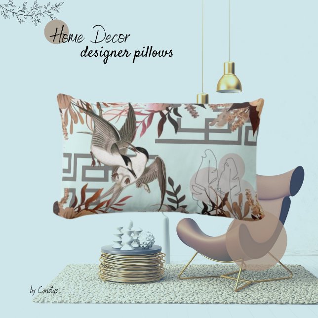 Florals, Vögel, Dusty Blue Lendenkissen (Von Creator hochgeladen)