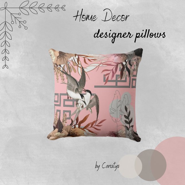 Florals, Vögel, Rosa Hintergrund Akzent Kissen (Von Creator hochgeladen)