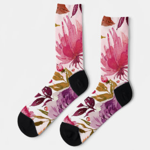 Florals Wasserfarbe Rot, Rosa, Mauve Socken