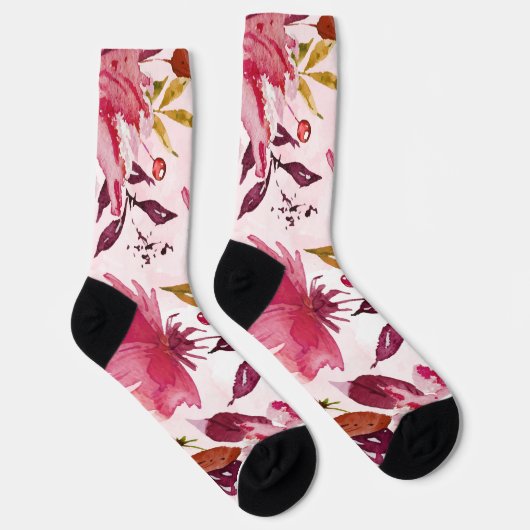 Florals Wasserfarbe Rot, Rosa, Mauve Socken (Rechts)