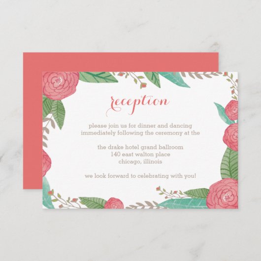 Florals Wedding Reception Card bemalt Begleitkarte (Vorne/Hinten)