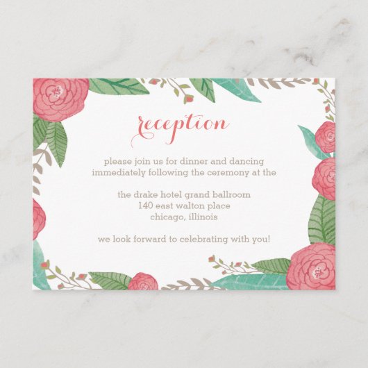 Florals Wedding Reception Card bemalt Begleitkarte (Vorderseite)