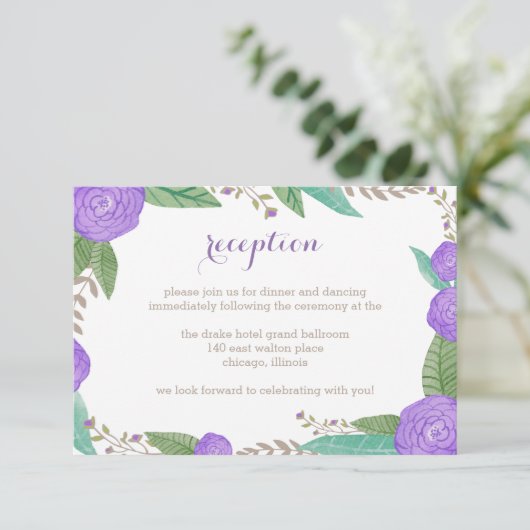 Florals Wedding Reception Card bemalt Einladung (Stehend Vorderseite)