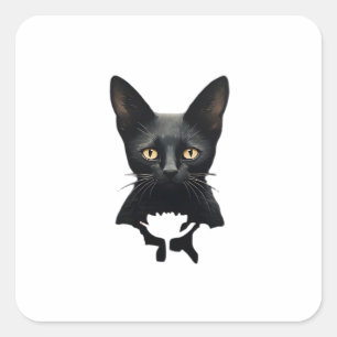 Florals Whimsigoth Gothic Style Kitty and Poppies Quadratischer Aufkleber