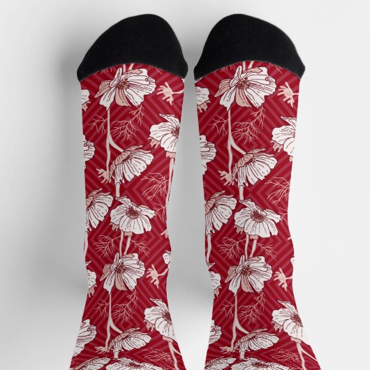 Florals White mit rotem Hintergrund Socken (Oben)