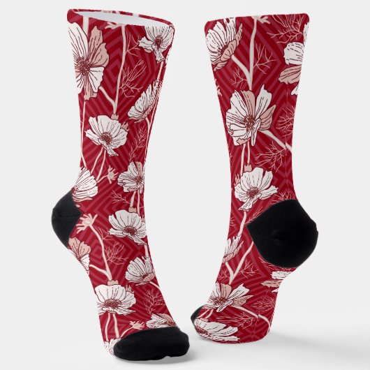 Florals White mit rotem Hintergrund Socken (Gewinkelt)