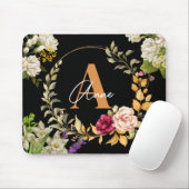Florals Wreath Design in schwarzem Hintergrund Cus Mousepad (Mit Mouse)