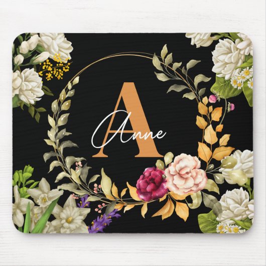 Florals Wreath Design in schwarzem Hintergrund Cus Mousepad (Vorne)