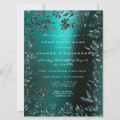 Florenblättern Gerahmter Glitzer Aquamarines Wasse Einladung (Vorderseite)