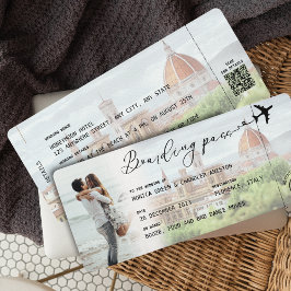 FLORENCE Boarding Pass Hochzeit in Urlaubsort QR-C Einladung