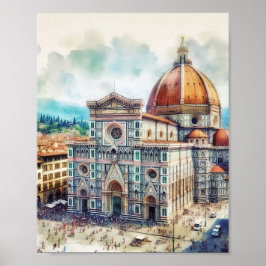 Florence Duomo Italien Wasserfarben Kunst, Dichtun Poster