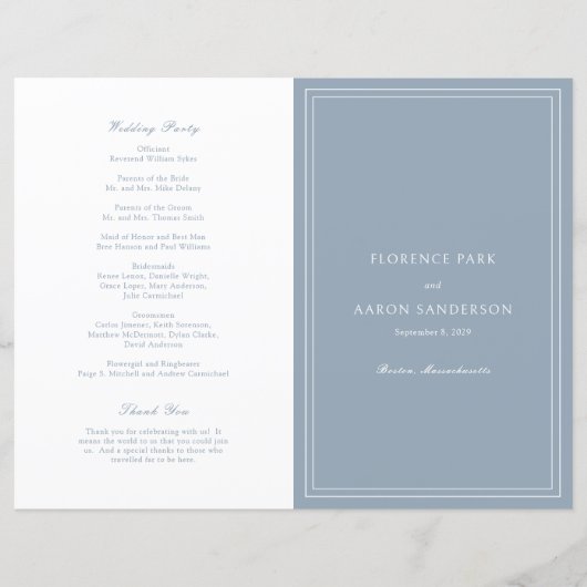 Florence Dusty Blue Elegant Wedding Program (Vorderseite)
