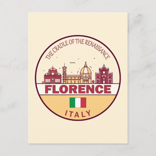 Florence Italy City Skyline Emblem Postkarte (Vorderseite)