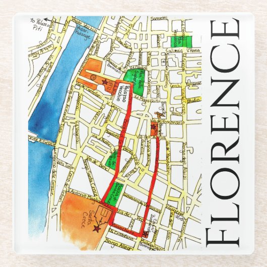 Florence Italy farbenfrohe Hand Drawn Street Map Glasuntersetzer (Vorderseite)