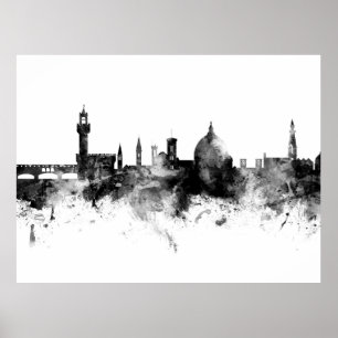 Florence Italy Skyline Schwarz-weiß Poster