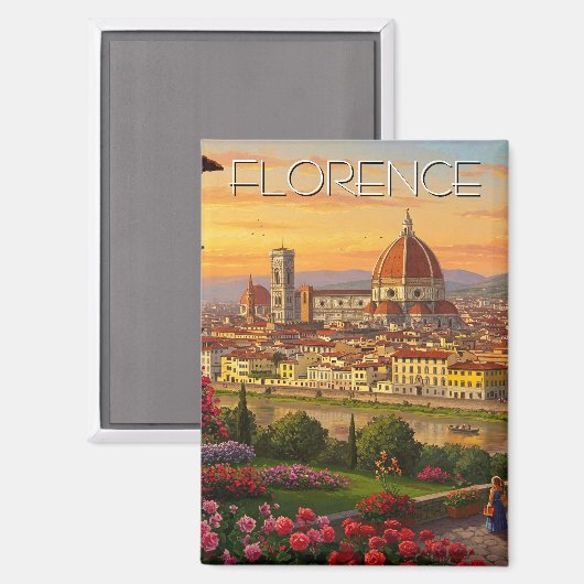 Florence Italy Skyline Sunset Magnet (Vorderseite/Rückseite)