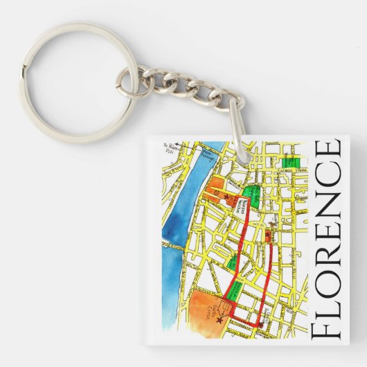 Florence Italy Street Map Fun und farbenfroh Schlüsselanhänger (Vorderseite)
