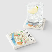 Florence Italy Street Map Wasserfarbe und Tinte Steinuntersetzer (Seitenansicht)