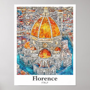 Florence Italy Wasserfarben Sketch Hand Drawing Poster