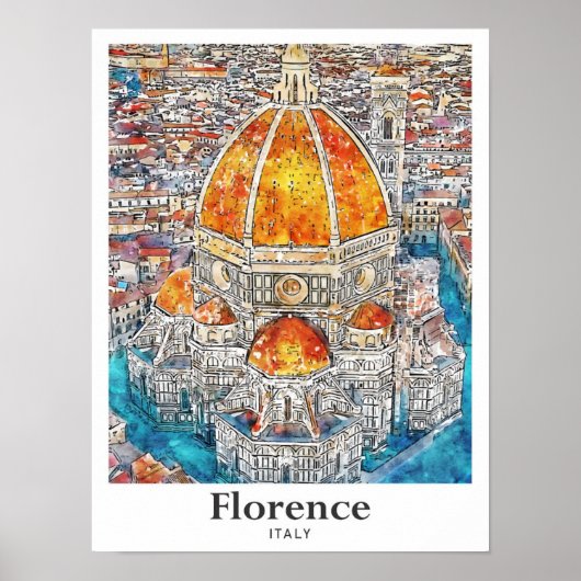 Florence Italy Wasserfarben Sketch Hand Drawing Poster (Vorne)