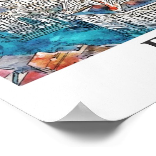 Florence Italy Wasserfarben Sketch Hand Drawing Poster (Ecke)