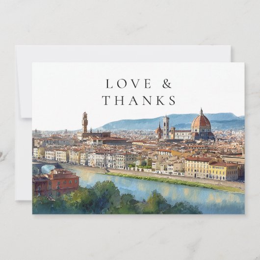 Florence Italy Watercolor Wedding Photo Dankeskarte (Vorderseite)