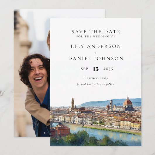 Florence Skyline Aquarell-Foto-Hochzeit Save The Date (Vorne/Hinten)