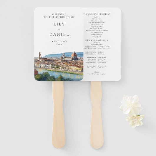 Florence Skyline Watercolor Wedding Program Fächer (Vorne und Hinten)