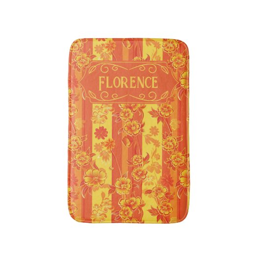 Florence Yellow und Orange Floral Badematte (Vorderseite Vertikal)