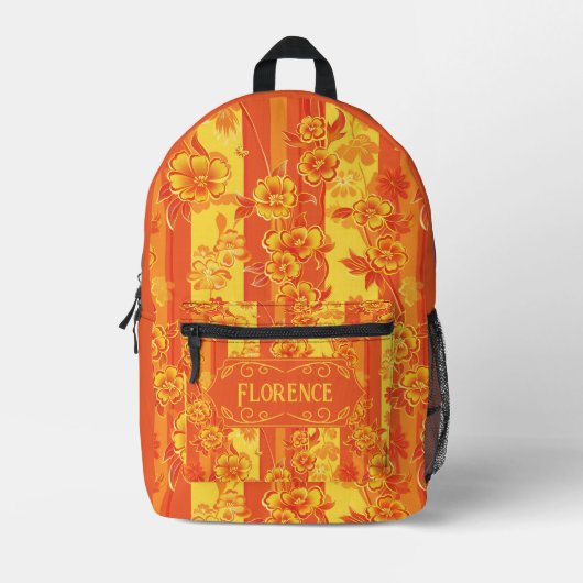 Florence Yellow und Orange Floral Bedruckter Rucksack (Vorderseite)