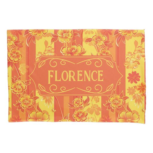 Florence Yellow und Orange Floral Kissenbezug (Vorderseite)
