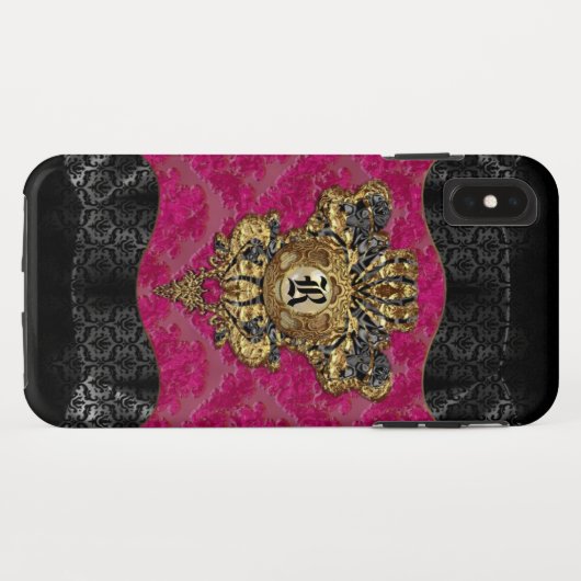 Florendyne Elegant Damask Monogram Case-Mate iPhone Hülle (Rückseite (Horizontal))