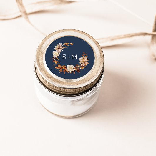 Florenkrez der Navy Fall Monogram Runder Aufkleber