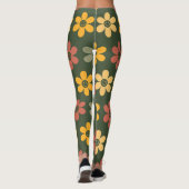 Florenmuster im Retro-Muster auf grünem Hintergrun Leggings (Rückseite)