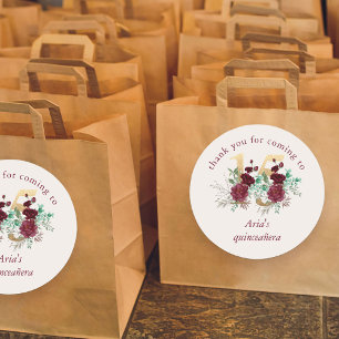 Florennummer 15 Elfenbeinrot und Gold Quinceanera Runder Aufkleber