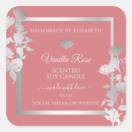 Florenproduktverpackungen Etiketten Silber und Ros Quadratischer Aufkleber