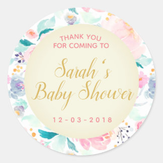 Florenrosa und goldene Babydusche Runder Aufkleber