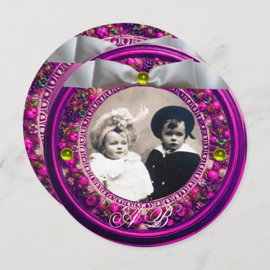 FLORENTINE FLORAL CROWIN WHITE RIBBON MONOGRAM EINLADUNG (Vorne/Hinten)