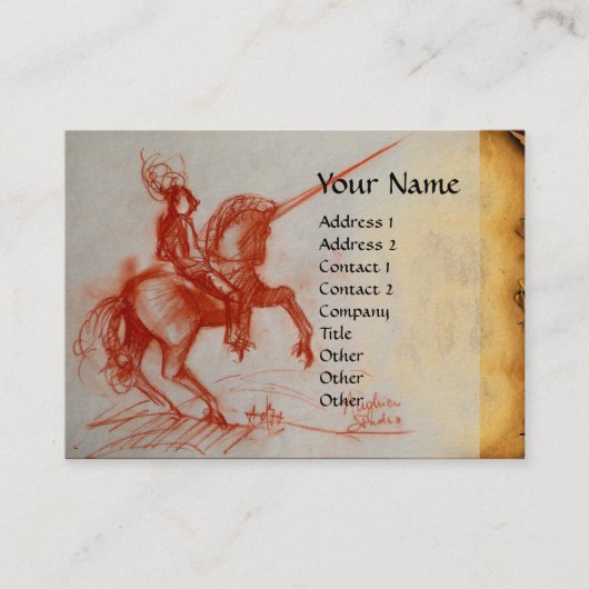 FLORENTINE KNIGHT AUF HORSEBACK Monogramm Creme Visitenkarte (Vorderseite)