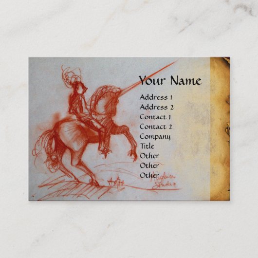 FLORENTINE KNIGHT AUF HORSEBACK Monogramm Gold rot Visitenkarte (Vorderseite)