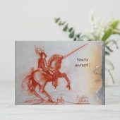 FLORENTINE KNIGHT AUF HORSEBACK Pergament Silber Einladung (Stehend Vorderseite)