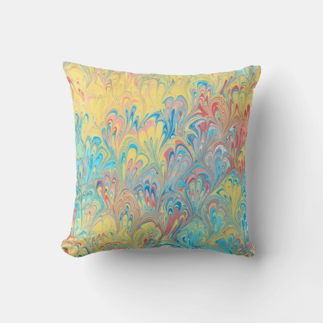 Florentine Peacock Feather Marbled Paper Pillow Kissen (Vorderseite)