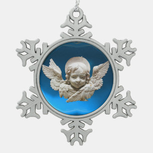 FLORENTINE RENAISSANCE ANGEL, Blauer Saphir Schneeflocken Zinn-Ornament