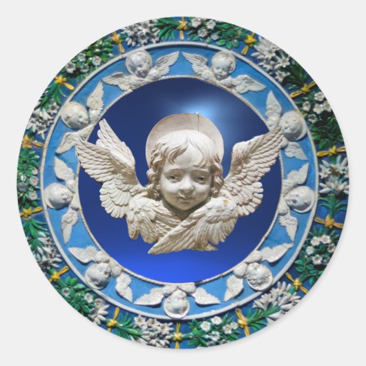 FLORENTINE RENAISSANCE ANGEL FLORAL CROWIN BLUE RUNDER AUFKLEBER (Vorderseite)