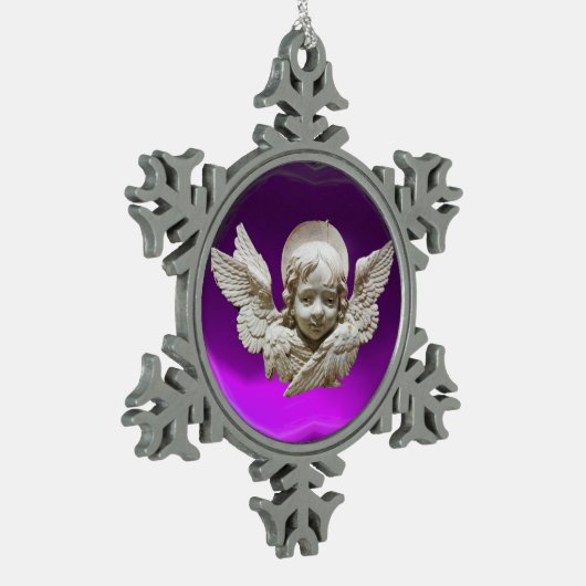 FLORENTINE RENAISSANCE ANGEL, Lila Amethyst Schneeflocken Zinn-Ornament (Links)