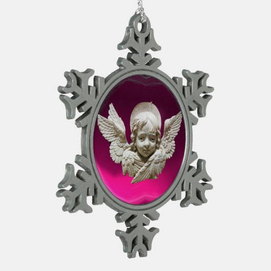 FLORENTINE RENAISSANCE ANGEL, Pink Fuchsia Amethys Schneeflocken Zinn-Ornament (Links)